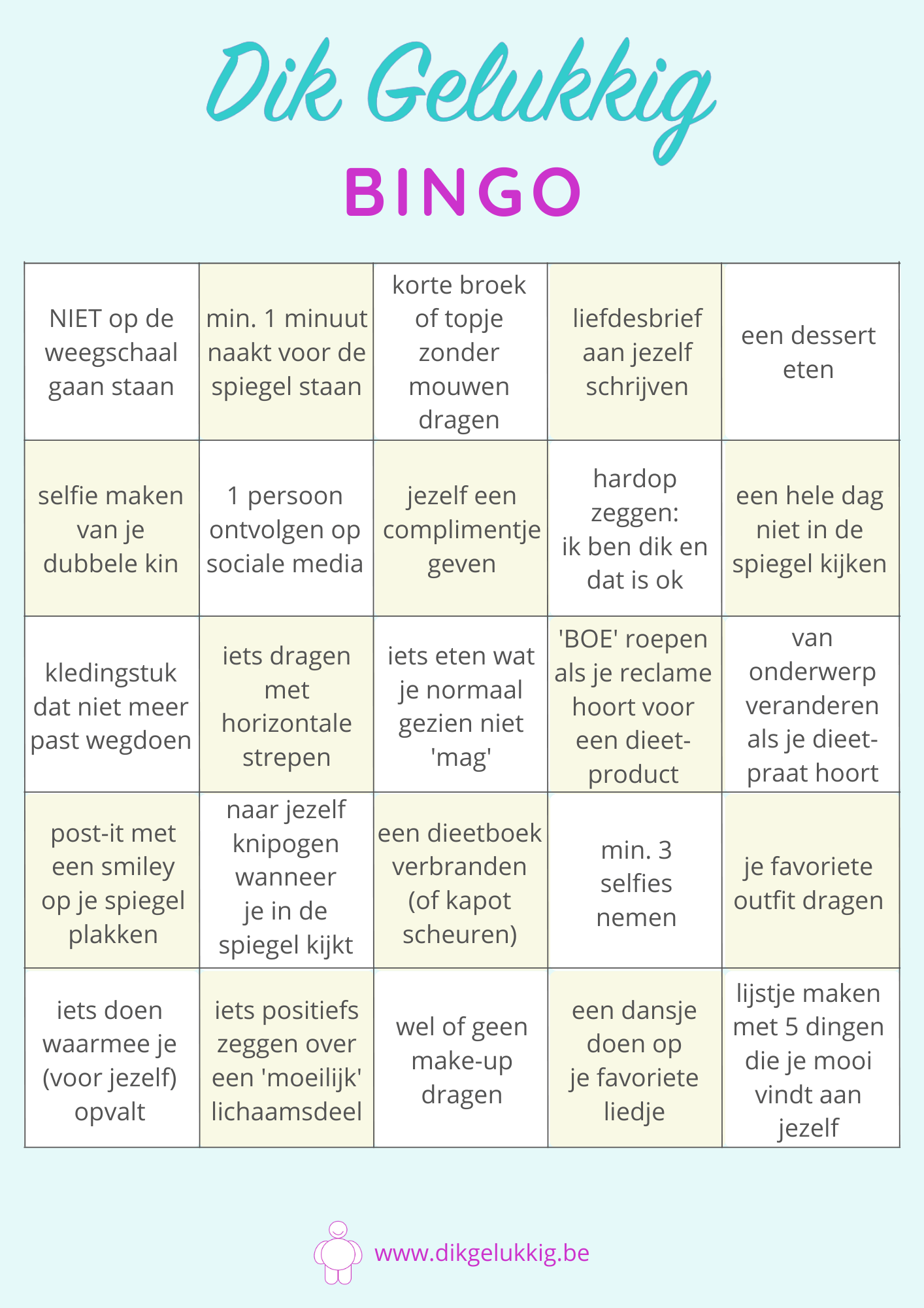 Een bingokaart met verschillende opdrachten